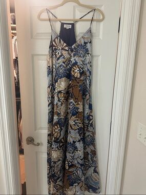 TAHARI Floral Maxi Slip Dress in Blue & Brown